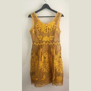 Anthropologie Yoana Baraschi 100% Silk Honeycomb Lace Embroidered Dress